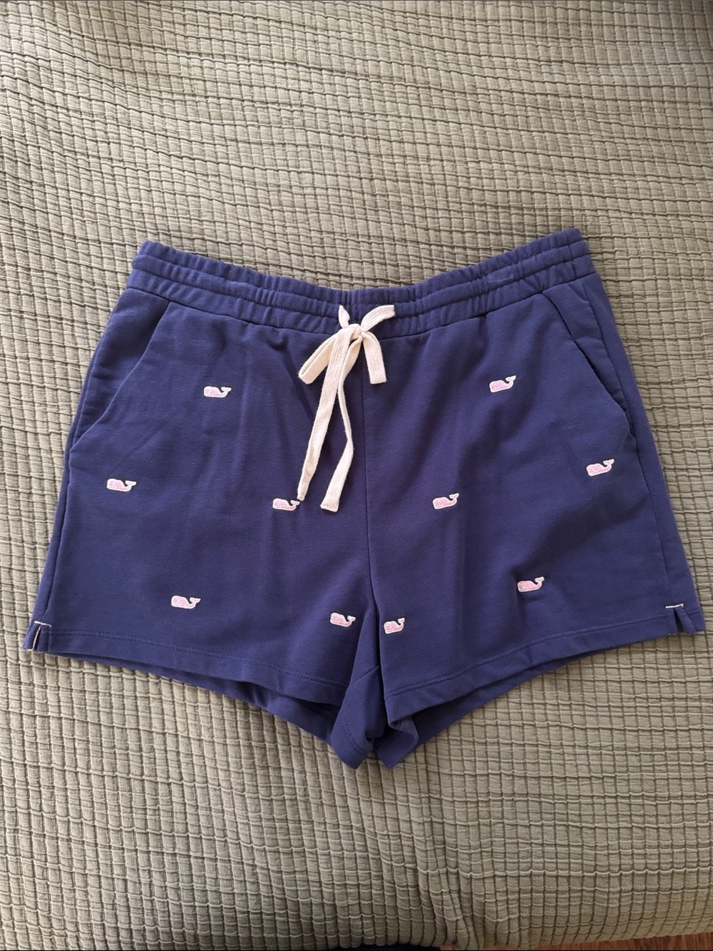 Vineyard Vines Navy Shorts with Pink Whale Embroidery